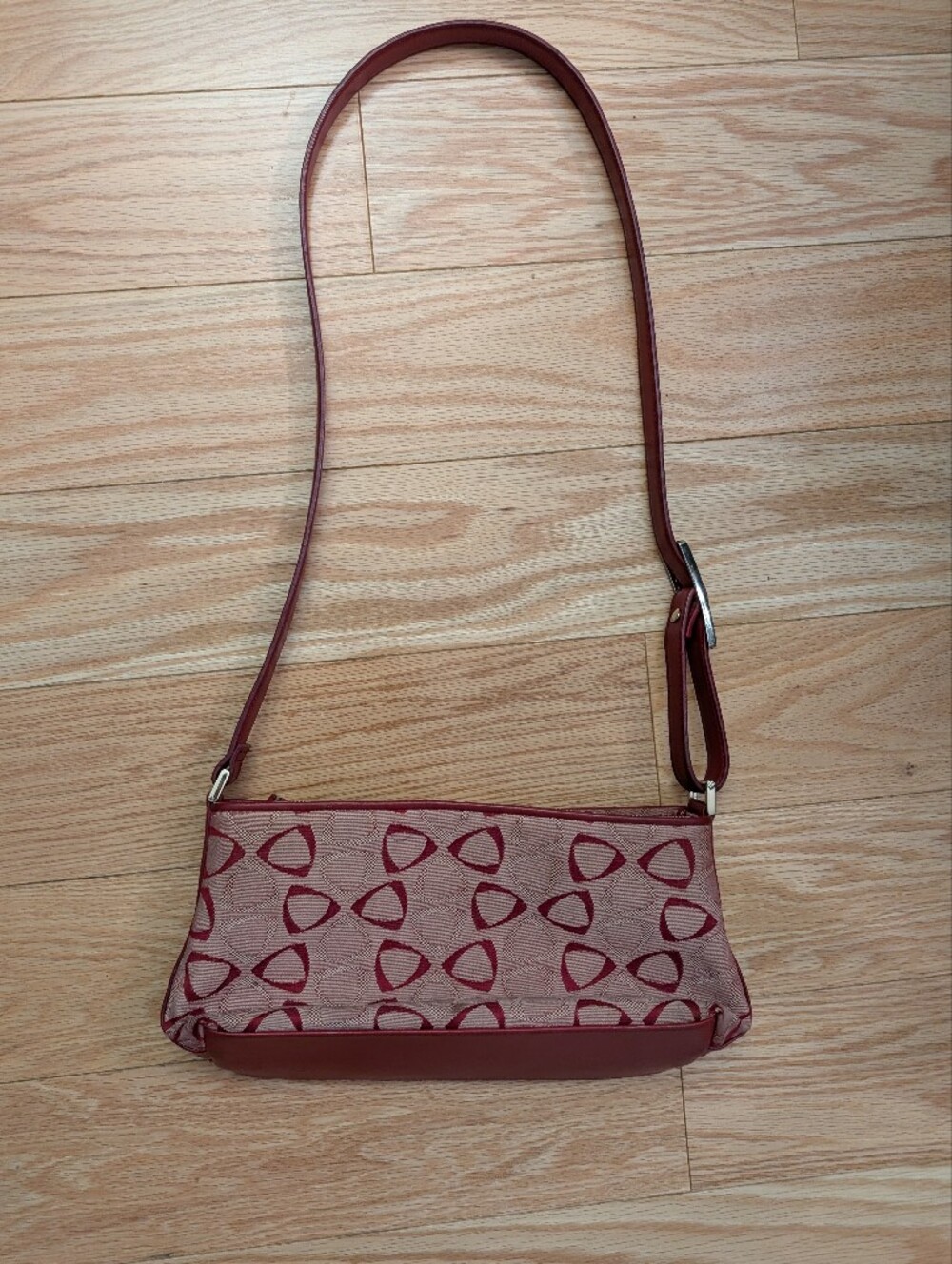 Liz Clairborne Red Patterned Canvas Crossbody Bag